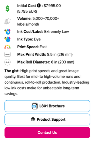 L801 Commercial Color Label Printer afinia zaplabeler information sheet